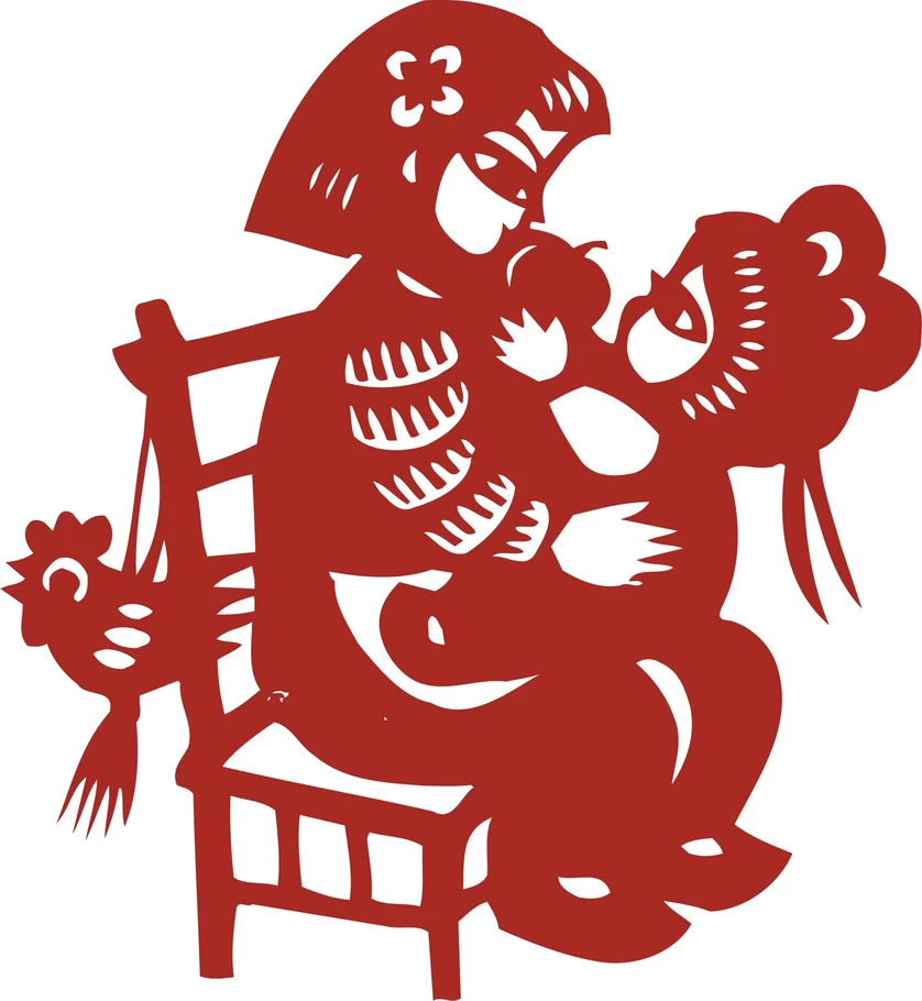 中国风中式传统喜庆民俗人物动物窗花剪纸插画边框AI矢量PNG素材【2614】